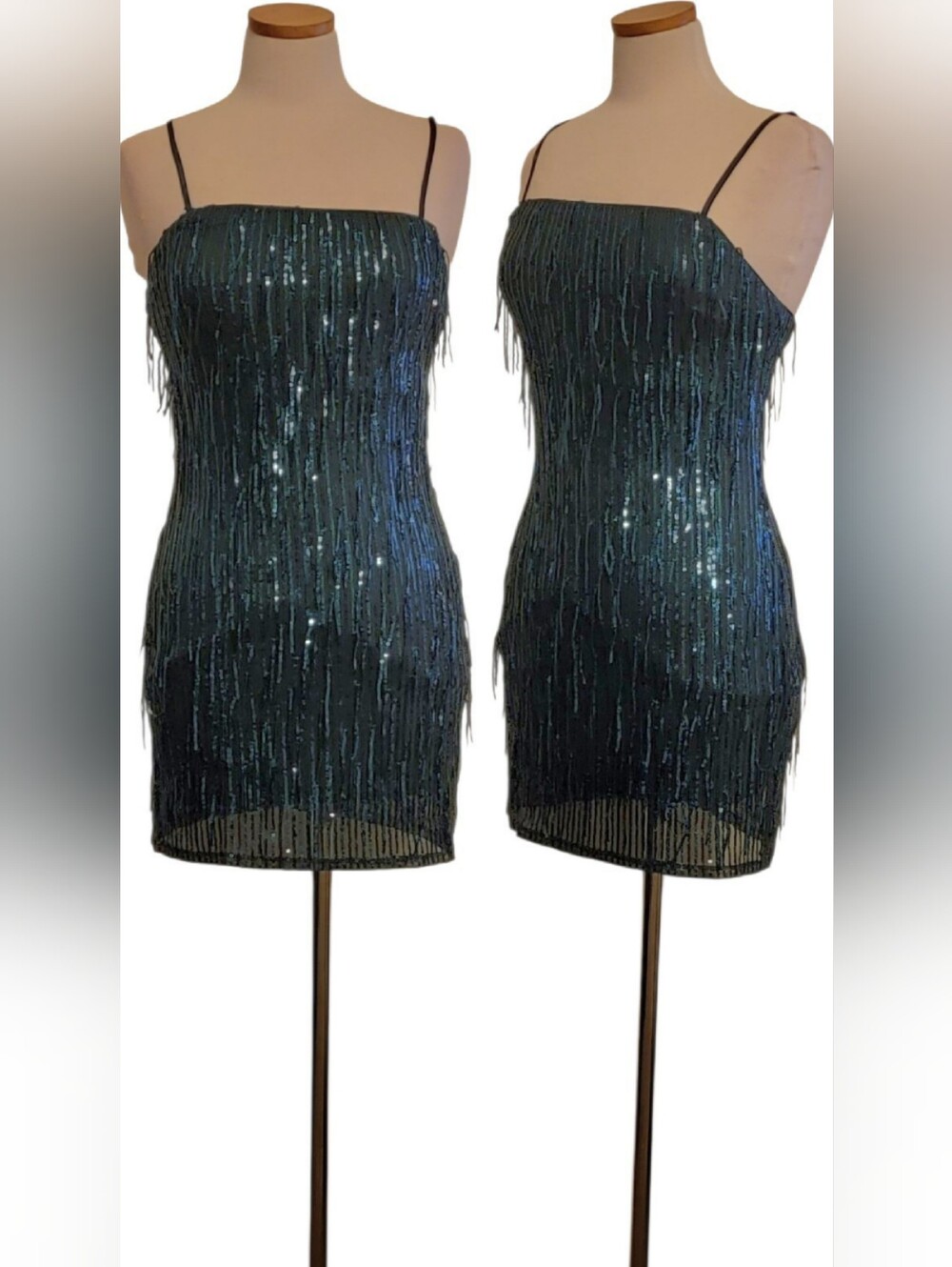Trixxi Green Sequins Bodycon Tassel Party Mini Dress
